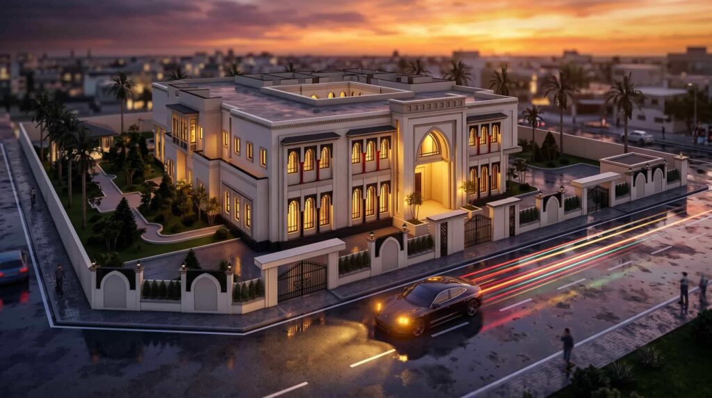 mydesign3d-exterior-design-arabic-palace-aerial-sunset-view-238